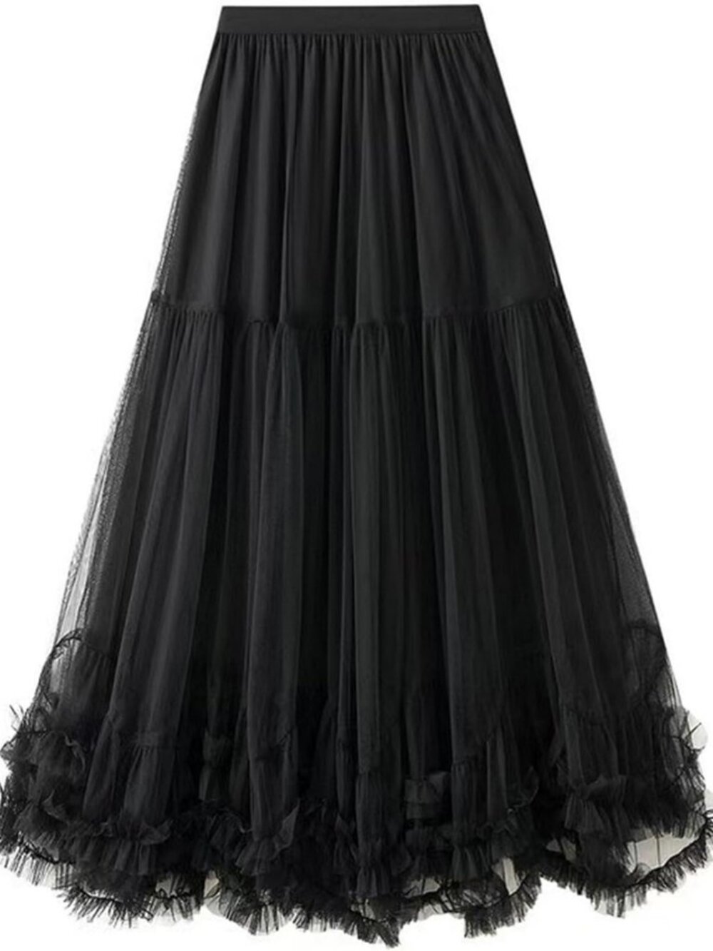 Long Layered Tulle Maxi Skirt - Elegant Mesh Tiered Fairy Style for Women